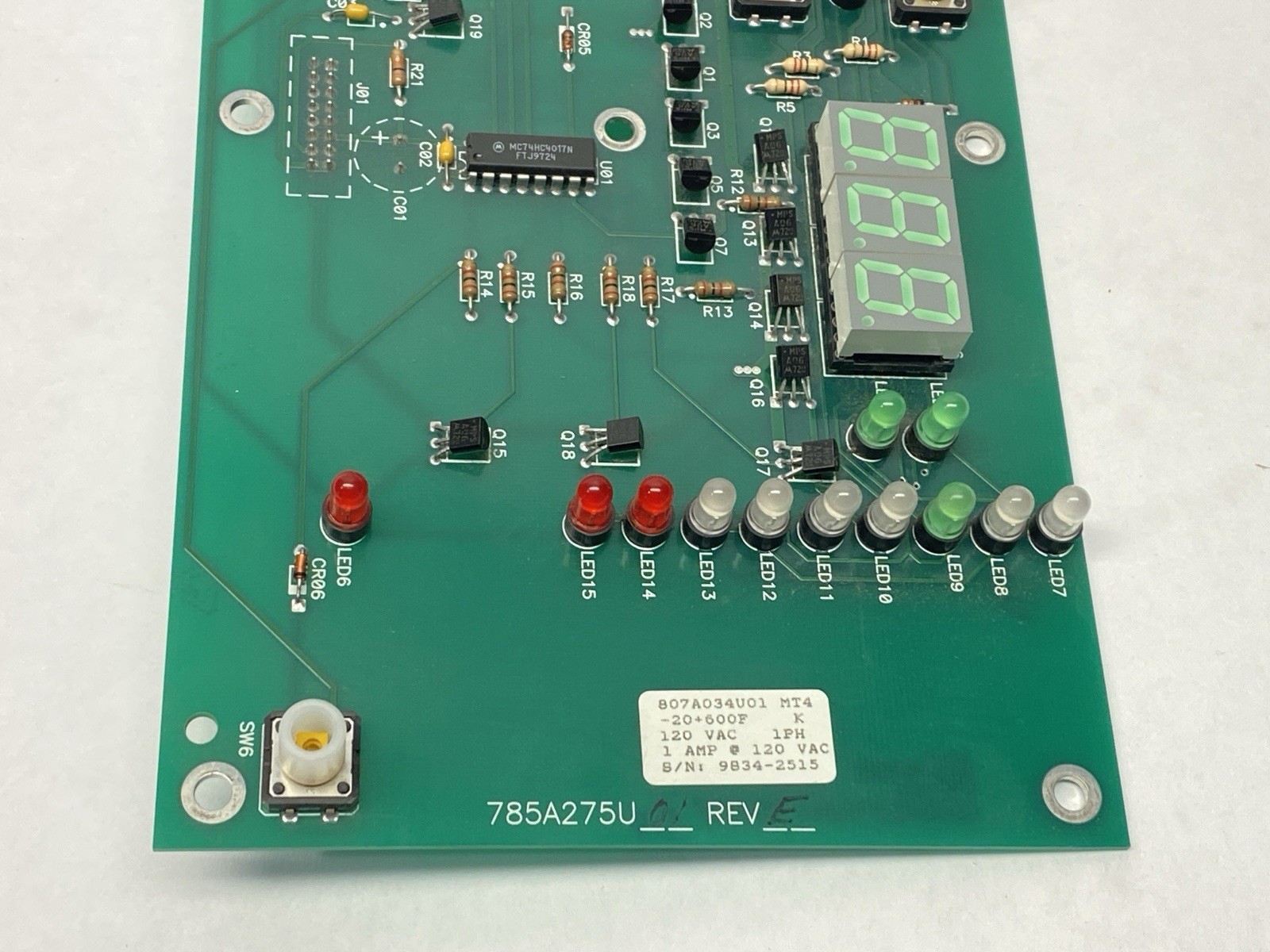 Conair 807A034U01 Thermolator MT4 Board 1A 120VAC 785A275U01 Rev E