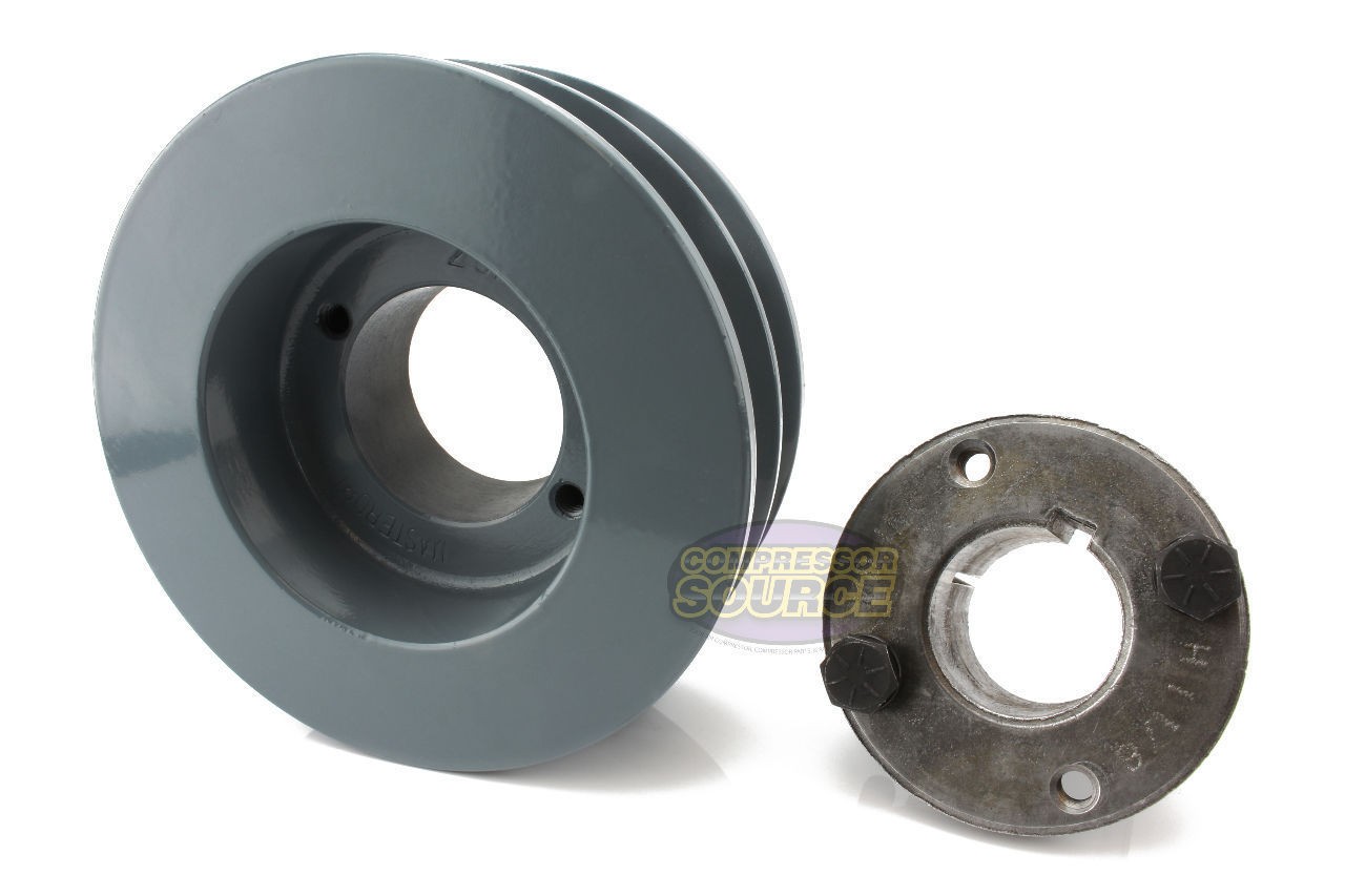 Cast Iron 4.5″ Dual Groove Pulley Belt B Section 5L with 1-3/8″ Sheave Bushing
