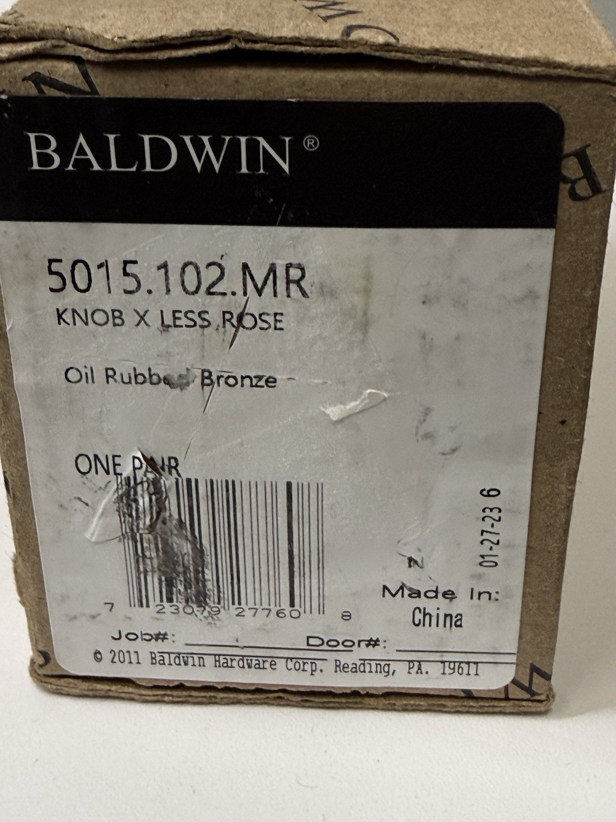 1 Pair (2 Knobs) BALDWIN 5015.102.MR OIL-RUBBED BRONZE DOORKNOBS Without Roses