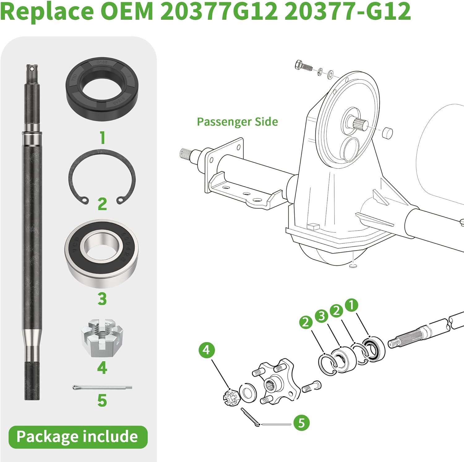 10L0L Golf Cart Rear Axle Shaft Sets with Bearing & Seal Kit [Driver/Passenger S