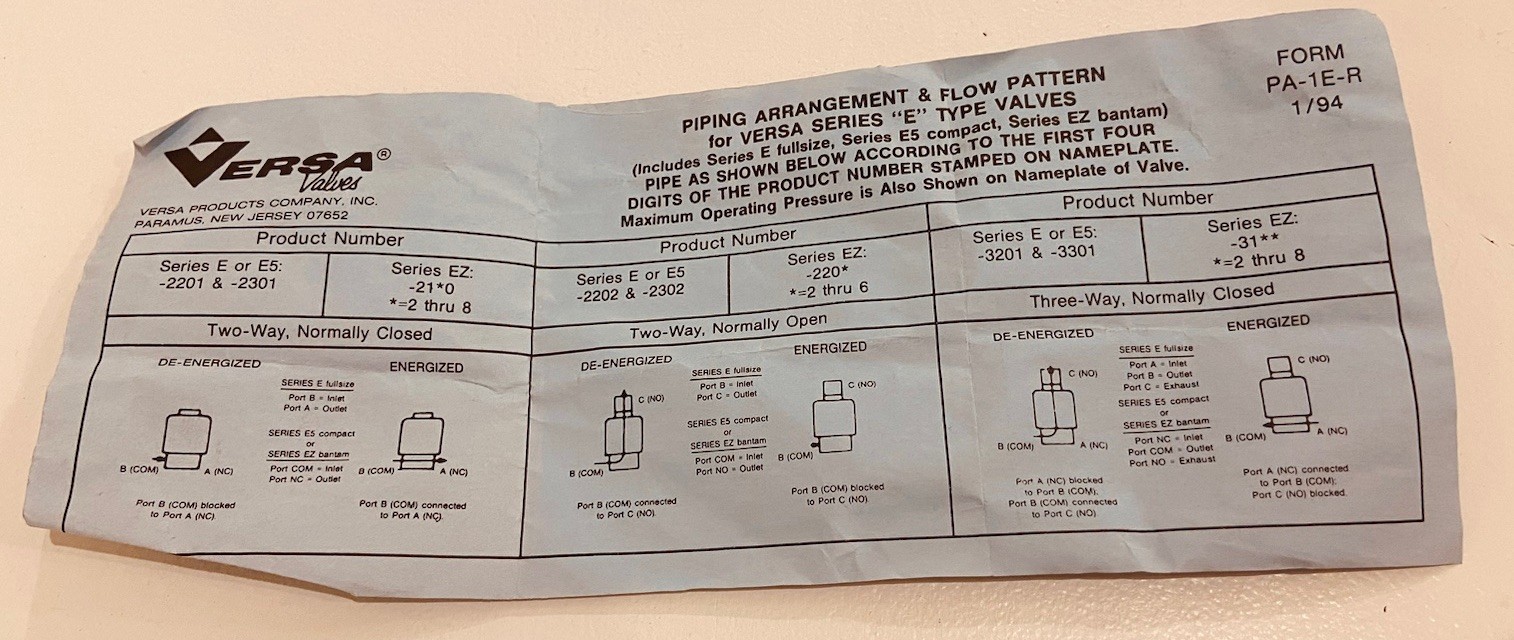 VERSA ESM-2301-60-243-A240 60/240V for 60 Hz, 0-125 psi, Two-Way Solenoid Valve