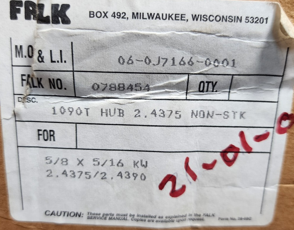 Rexnord Falk 1090T Hub 2.4375 0788454 NOS
