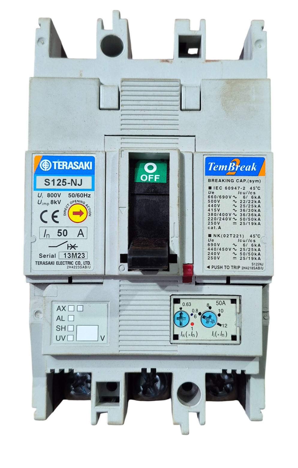 TERASAKI TemBreak S125-NJ 50A 3 Pole Circuit Breaker 8kV Rated 800V