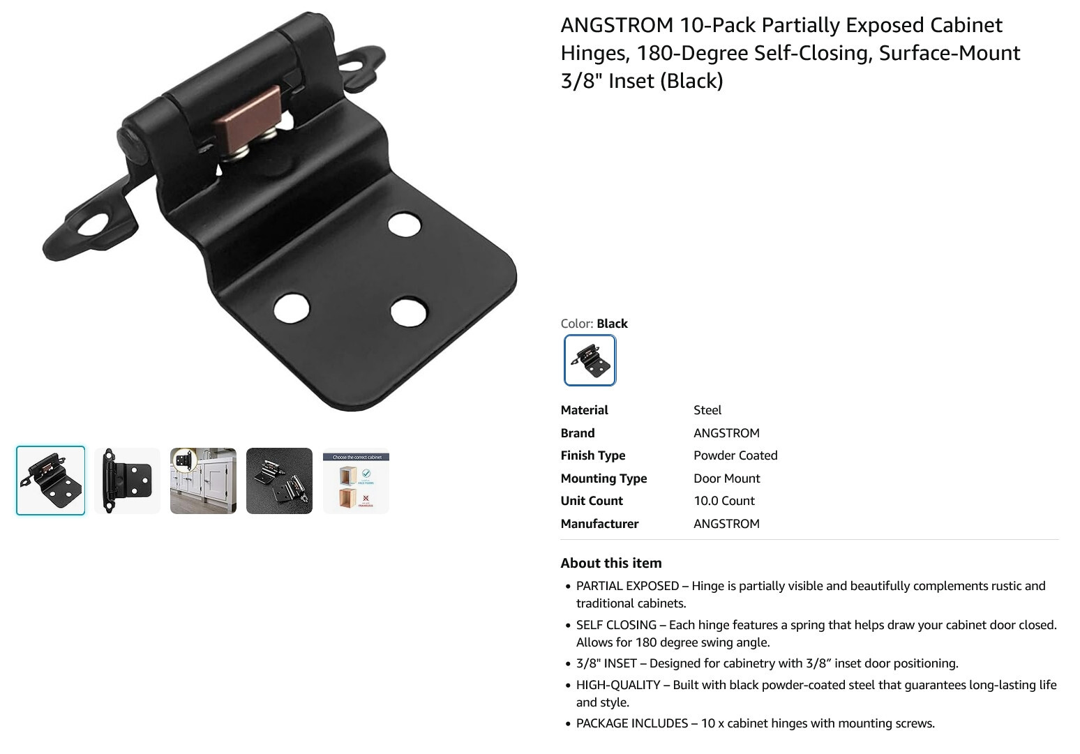 10 NEW ANGSTROM 97221 3/8″ INSET BLACK E-MOUNT CABINET HINGES NIB **MAKE OFFER**