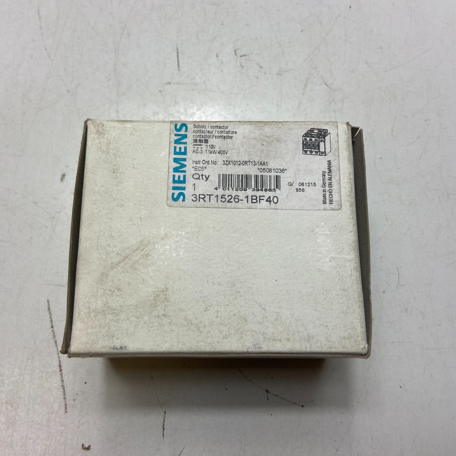 SIEMENS 3RT1526-1BF40 CONTACTOR AC3 2NO-2NC 3PH 4-POLE 25A 600V