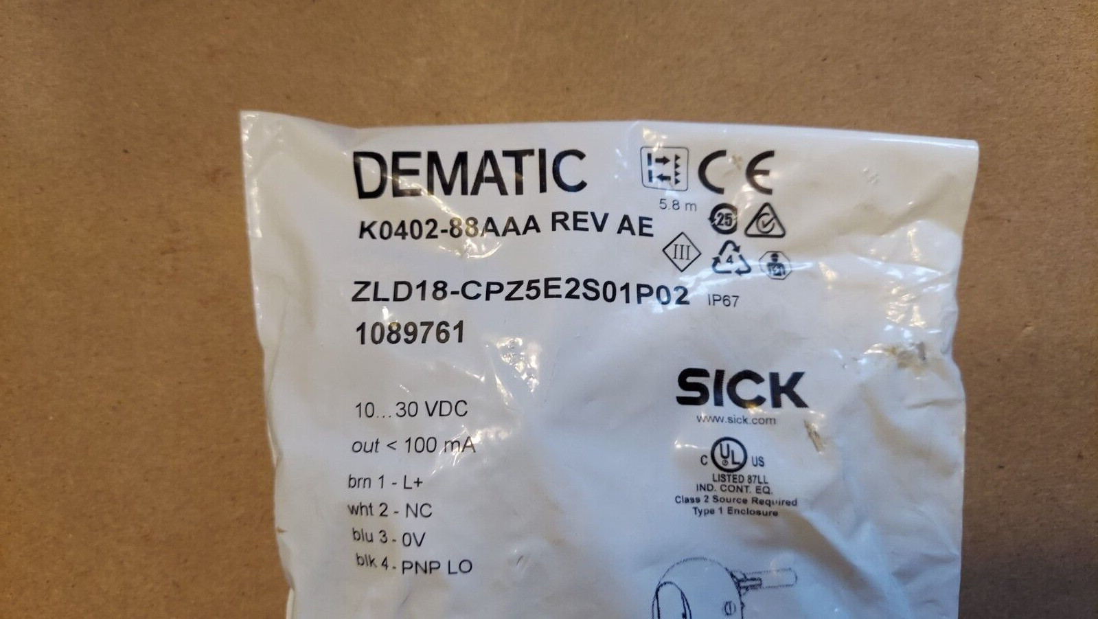 New Sick 1089761 ZLD18-CPZ5E2S01P02 Dematic K0402-88AAA Sensor
