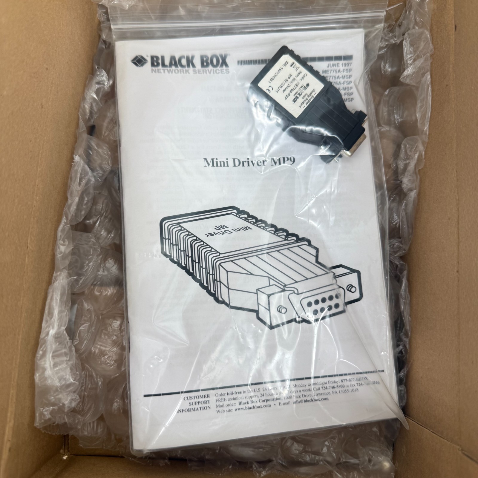 Black Box ME777A-FSP Mini Driver MP9 RS-232 Extender RJ-11/DB9 FEMALE