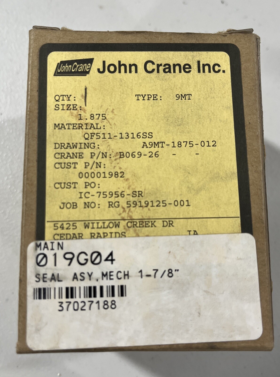 OEM John Crane B069-26 QF511-1316SS Seal A9MT-1875-012, 1.875 Size *NEW*