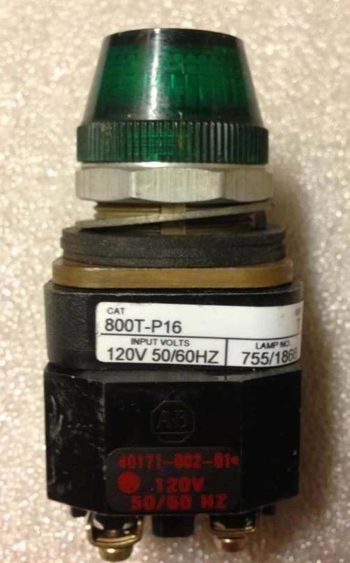 ALLEN BRADLEY 800T-P16, 800TP16, GREEN PILOT LIGHT 120V, LOT OF 10, SHIPSAMEDAY