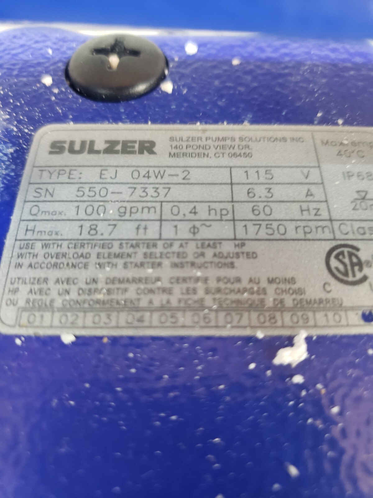 SULZER SUBMERSIBLE PUMP EJ 04W-2