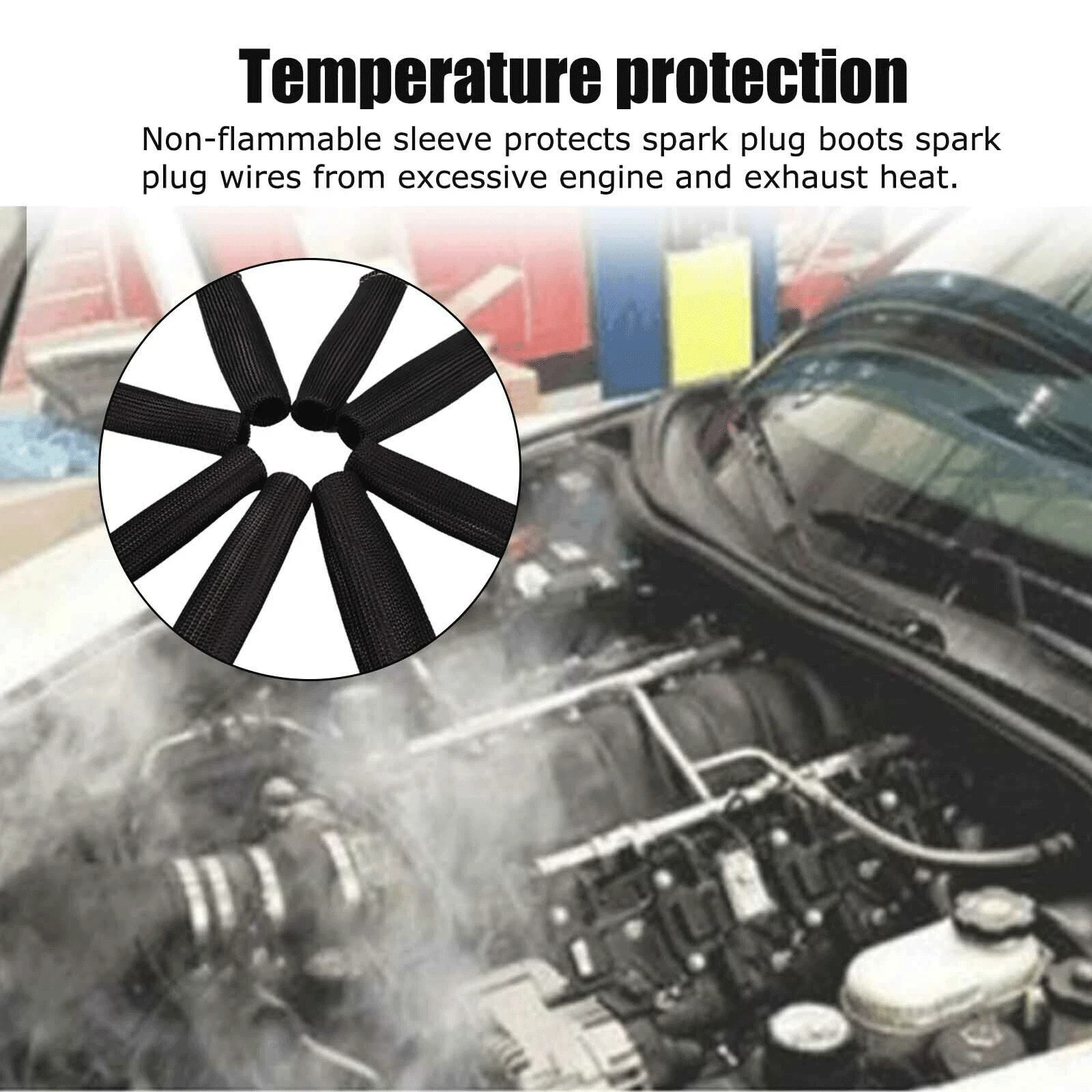 8pcs 2500° 6″ Spark Plug Wire Protector Boots Sleeve Heat Shield Cover fits MOST