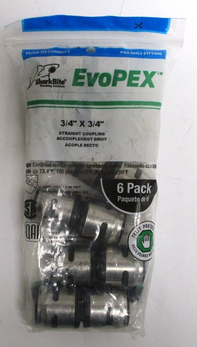 SHARKBITE , EVOPEX , K016A6 , 3/4″ STRAIGHT COUPLING , LOT OF 12 , SURPLUS