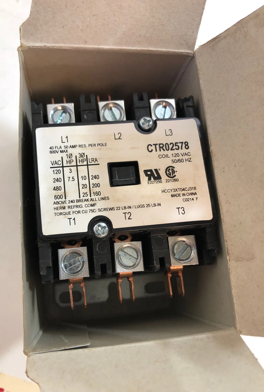 New Service First CTR02578 Contactor 3P 40A 120VAC Warranty! Fast Shipping!