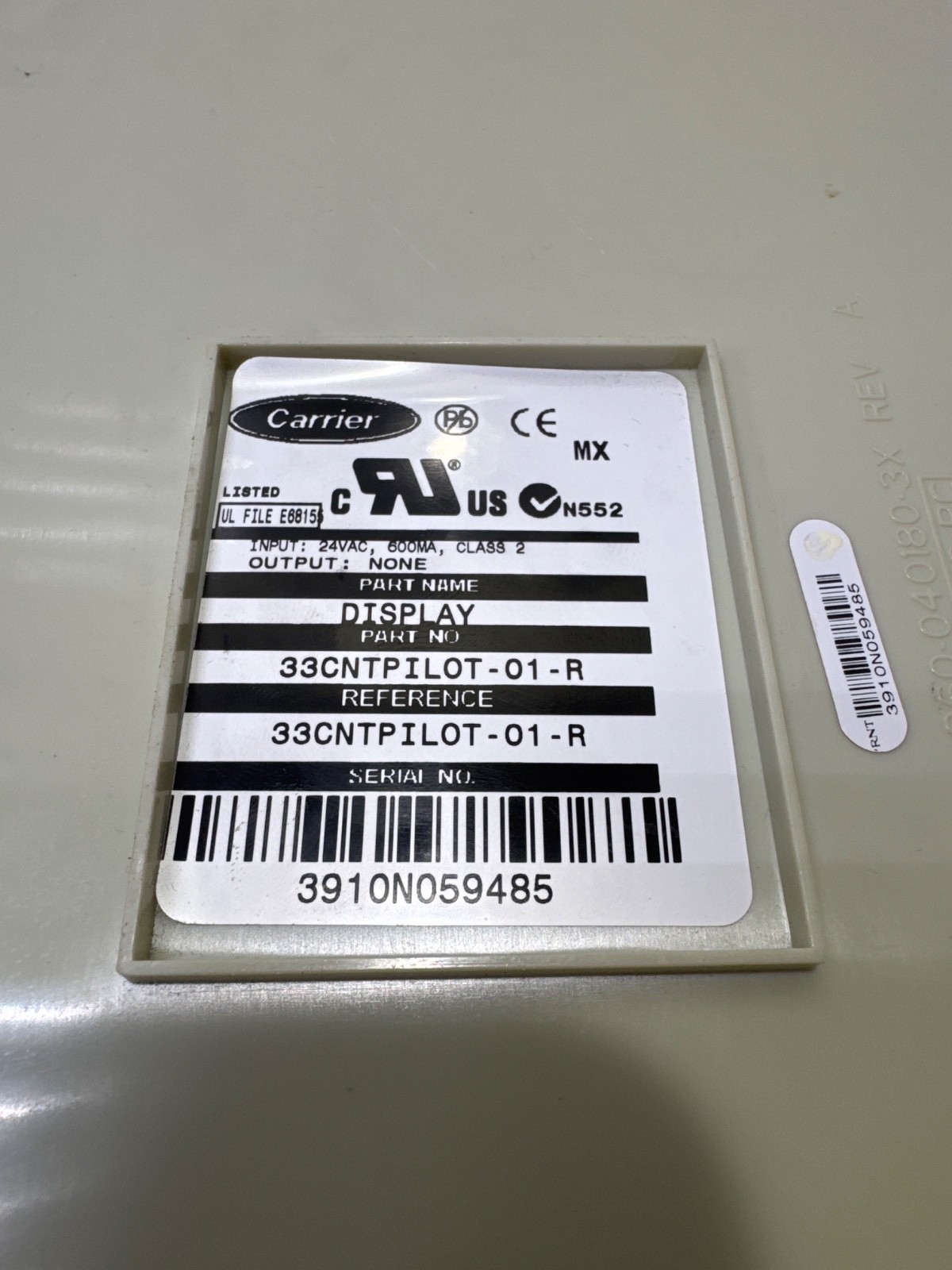Carrier 33CNTPILOT-01-R Touch Screen Display Operator