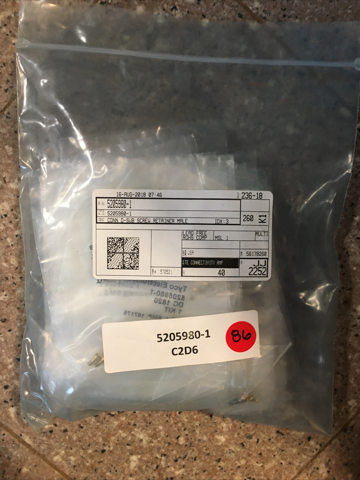 TYCO ELECTRONICS 5205980-1 Qty of 86 per Lot Jackscrew, Slotted For AMPLIMITE S