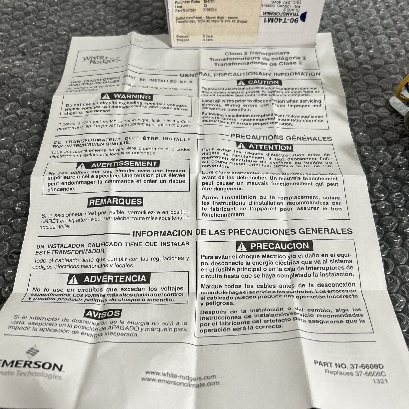 EMERSON 90-T40M1 TRANSFORMER-CLASS 2 120VAC 60 HZ MULTI-MOUNT