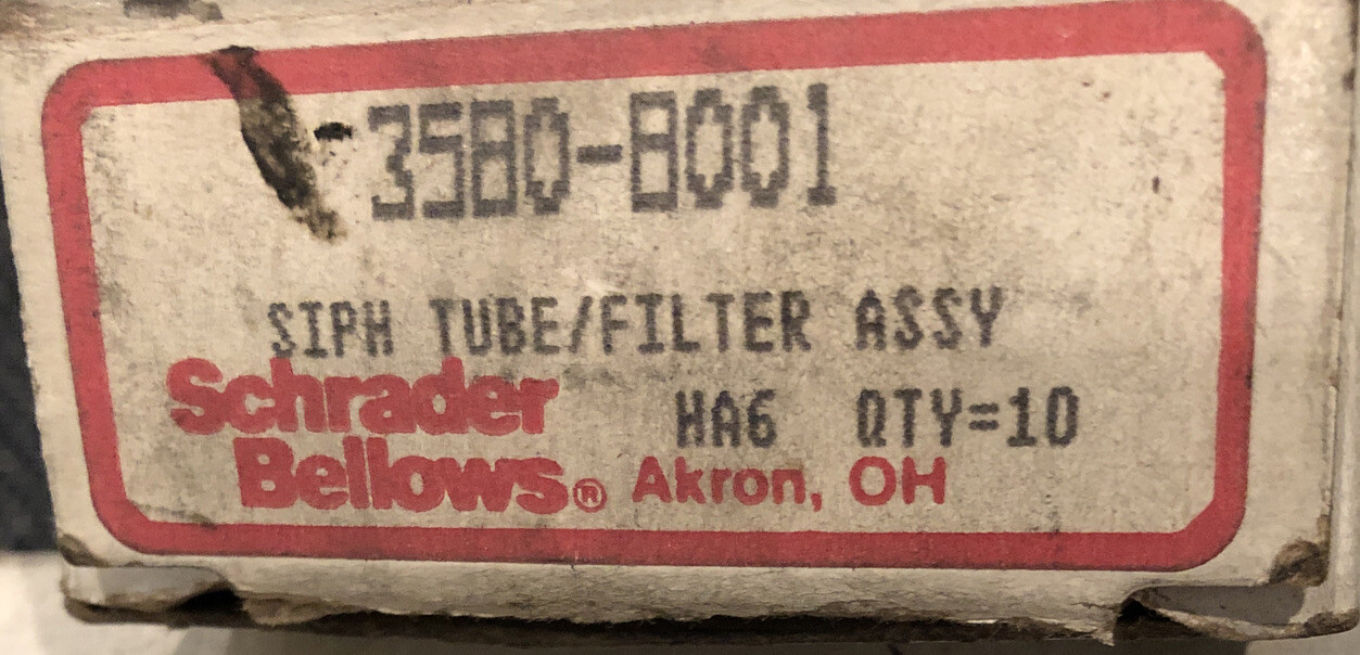 Lot of 25 SCHRADER BELLOWS 3580-8001 SIPH Tube/FIlter Assy HA6