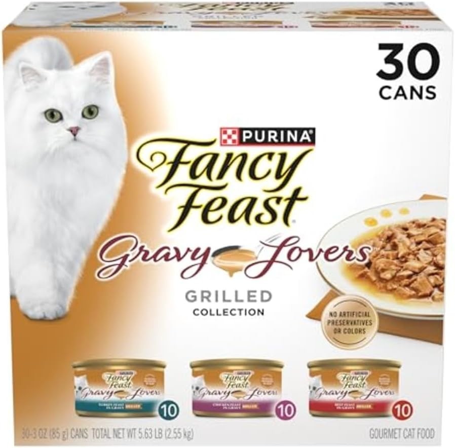 60 Cans Fancy Feast Gravy Wet Cat Food Variety Pack, Gravy Lovers Poultry Beef