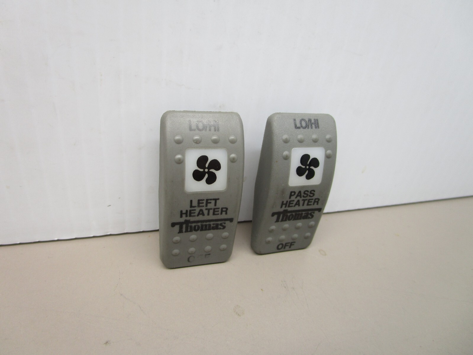 x2 Carling Rocker Switch Covers “Thomas Left Heater” “Thomas Right Heater”
