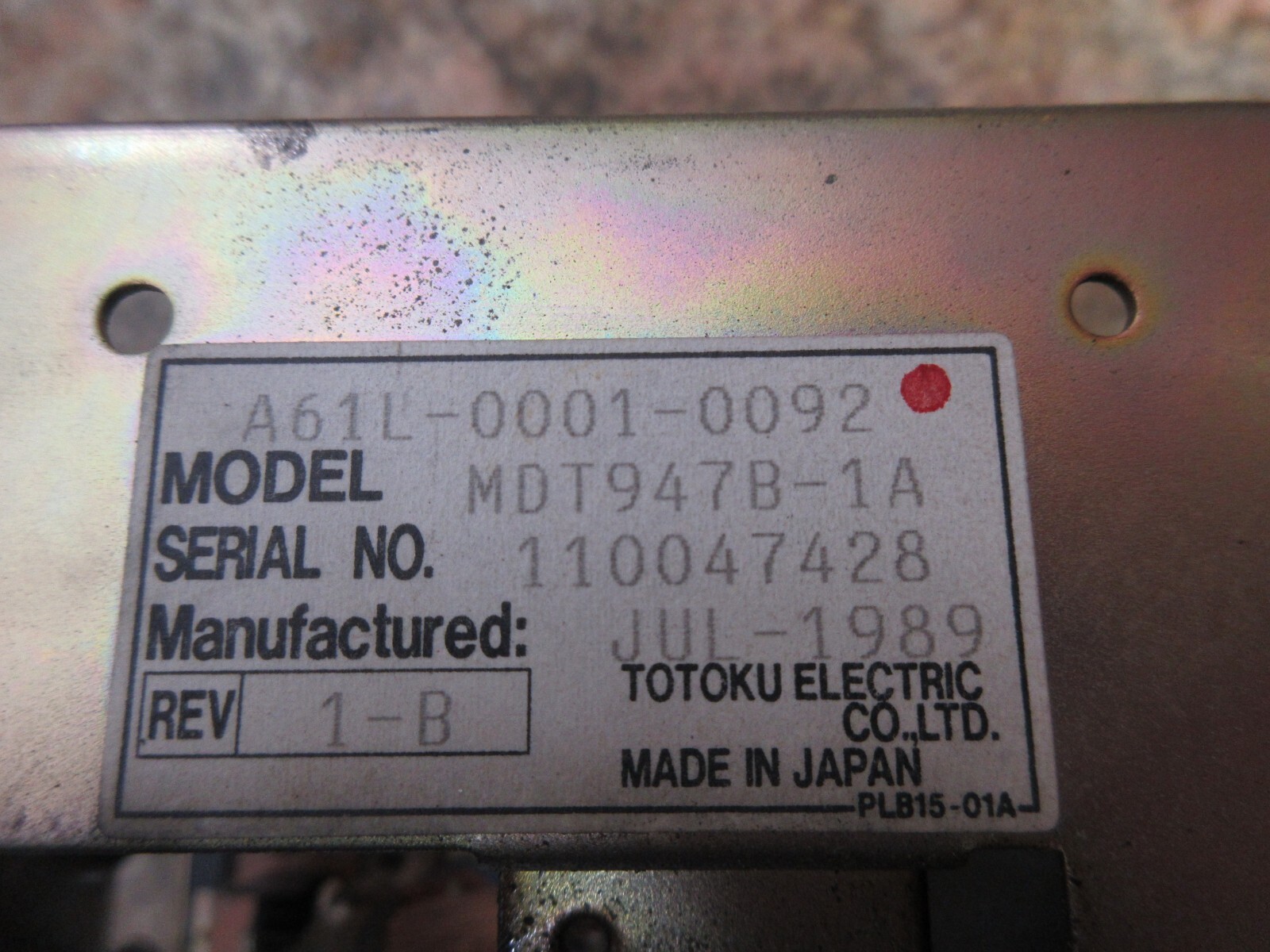 TOTOKU DISPLAY MONITOR A61L-0001-0092 MDT947B-1A 110047428 JUL-1989 1-B
