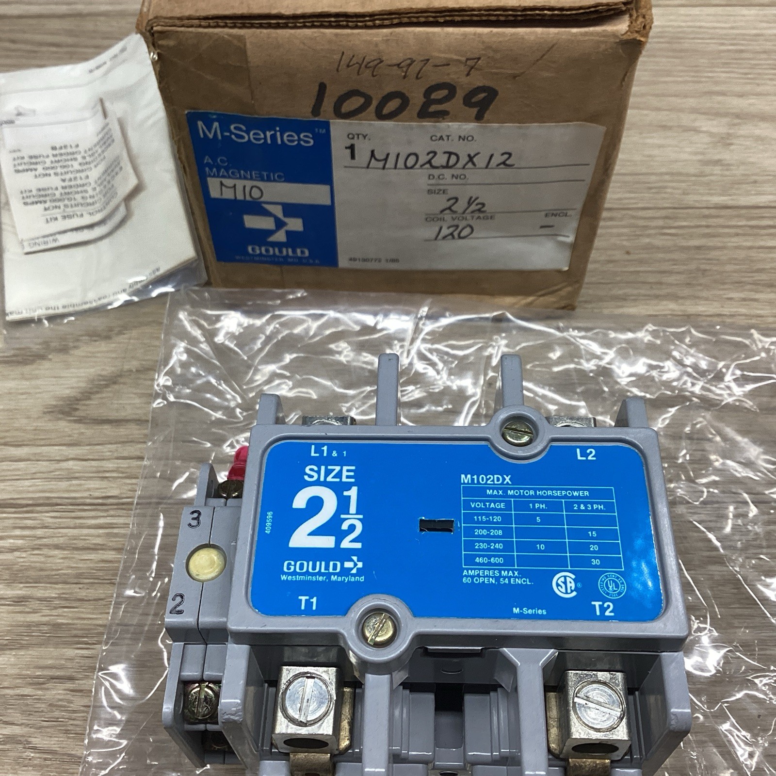 GOULD M-SERIES MAGNETIC CONTACTOR M102DX12 2-1/2 120 COIL VOLTAGE #819E134PR6*CO