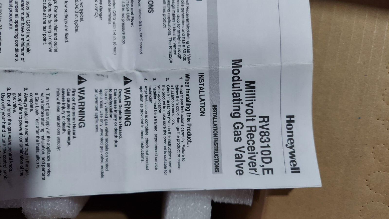 New Honeywell RV8310E4010 RV8310E 4010 Radio Frequency Combination PROPANE Valve