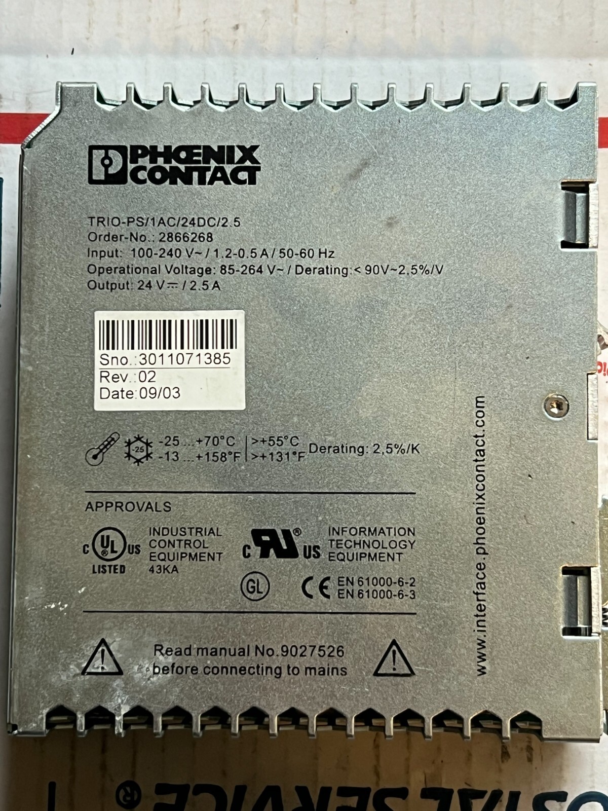 phoenix trio-ps/1ac/24dc/2.5 used