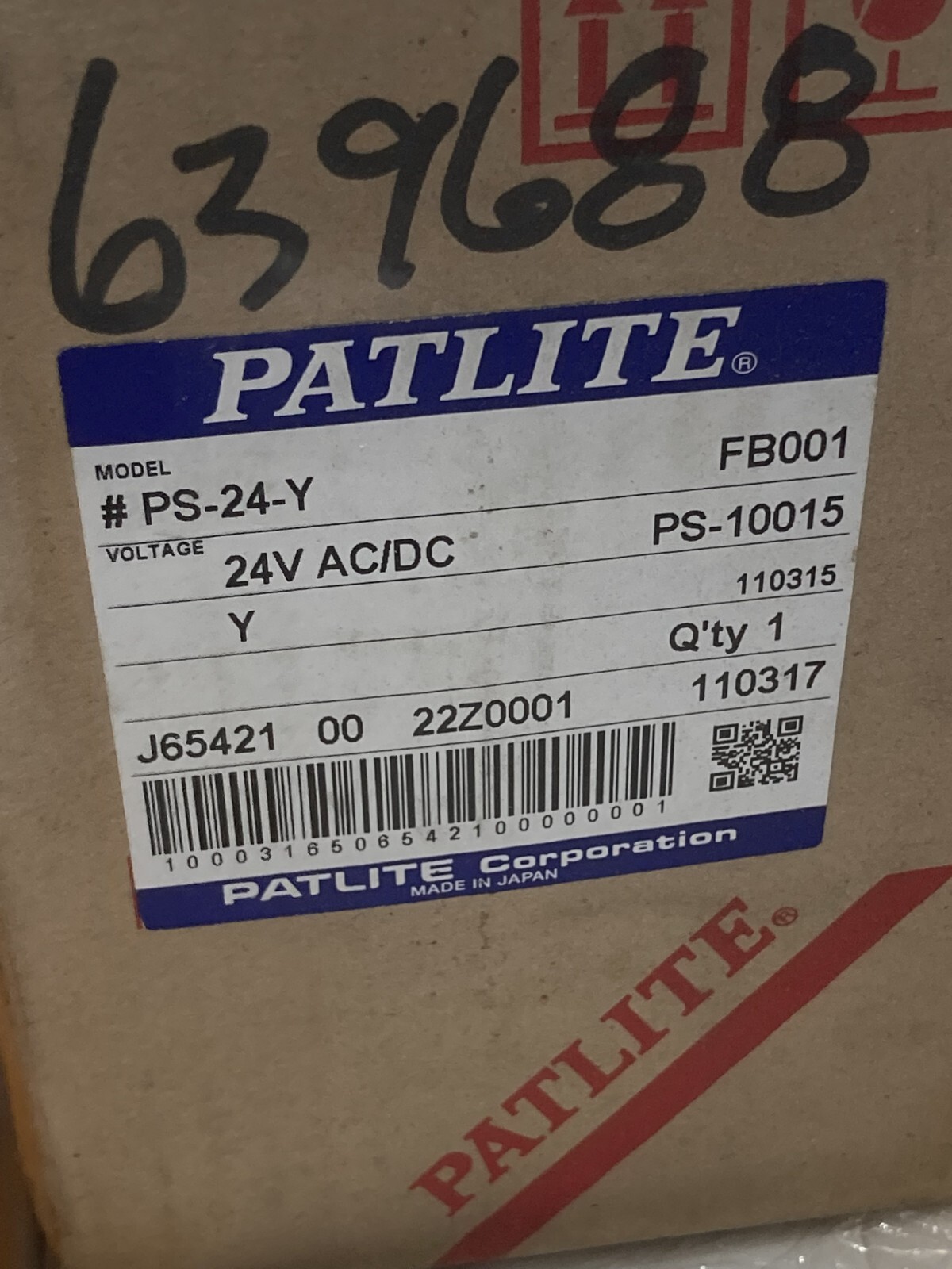 PATLIITE PS-24-Y SIGNAL LIGHT CABLE AMBER 24VAC/DC BULB 24V 10W NIB