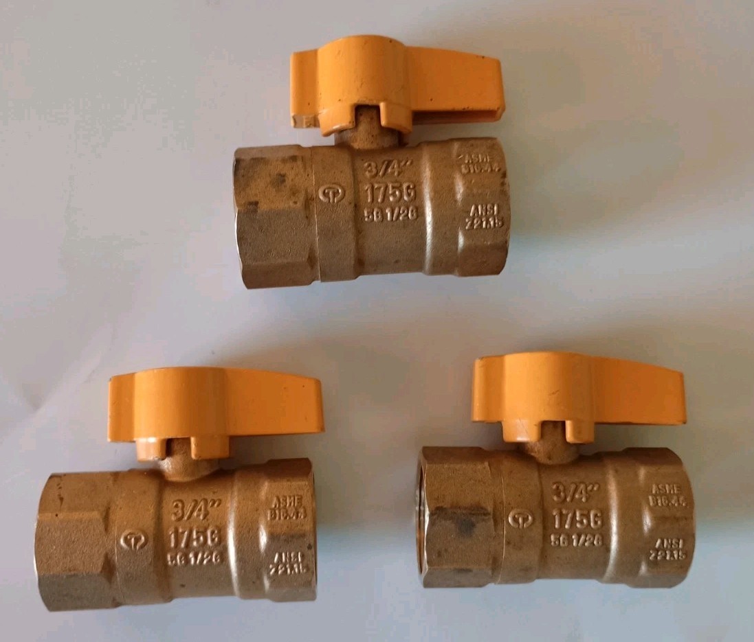 QTY 3 – GBV02, 3/4″ FNPT BRASS SHUT-OFF VALVES, LPG BALL VALVE 175G, FREE SHIP