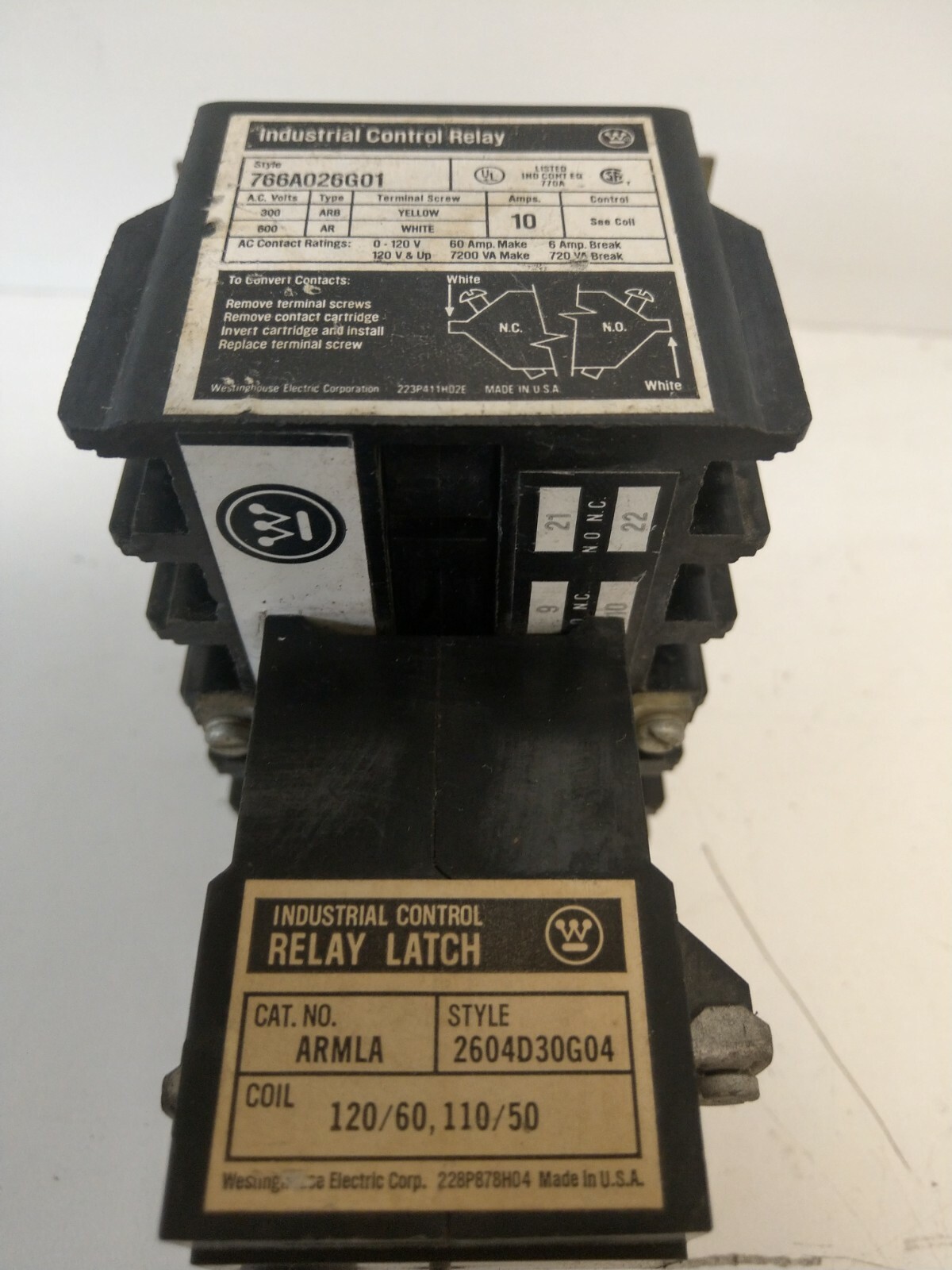 USED! WESTINGHOUSE INDUSTRIAL CONTROL RELAY 766A026G01 / RELAY LATCH 2604D30G04