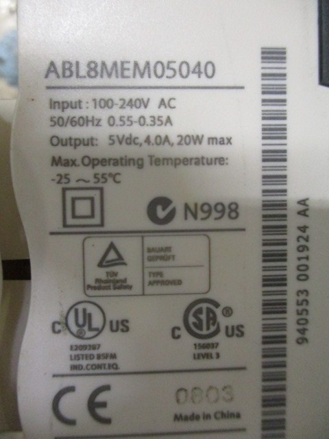 Telemecanique ABL8MEM05040 Power Supply 100-240VAC Input 5VDC 4A 20W DIN *Tested