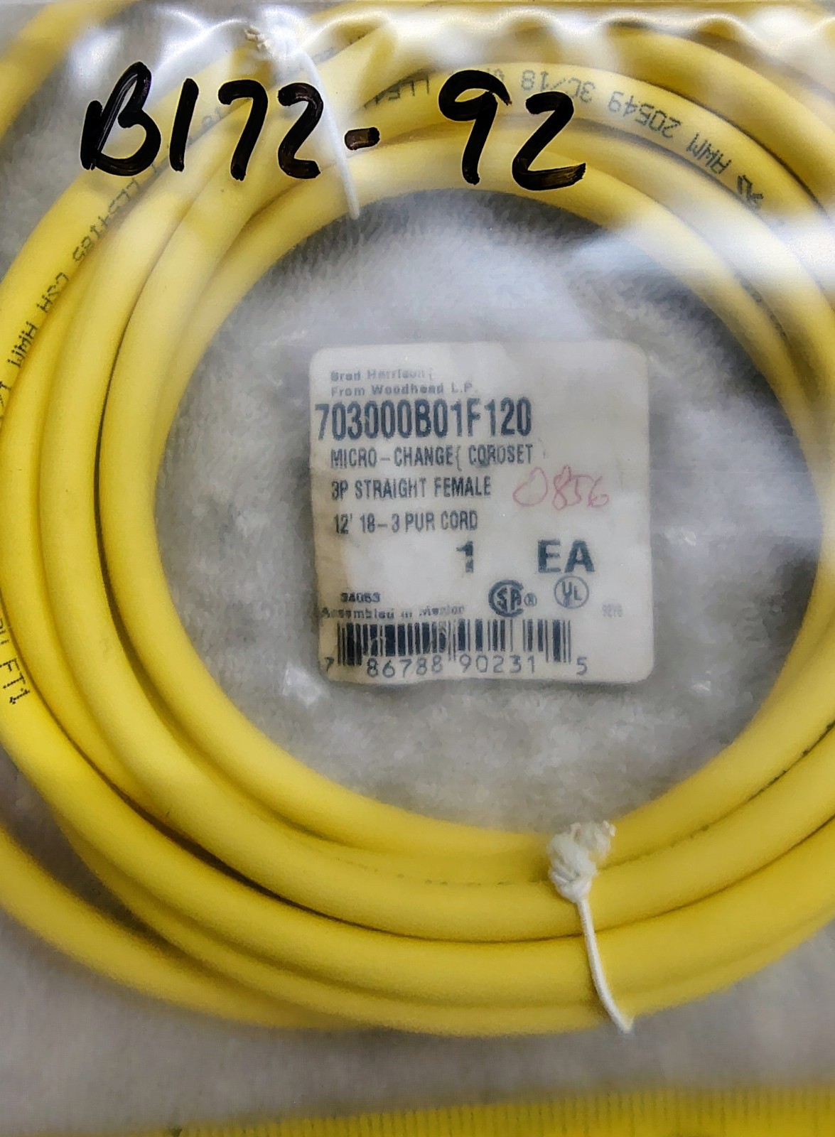 🗽BRAD HARRISON 703001D01F120 MICRO CHANGE FEMALE CORDSET 12′ 18-3 PUR CORD