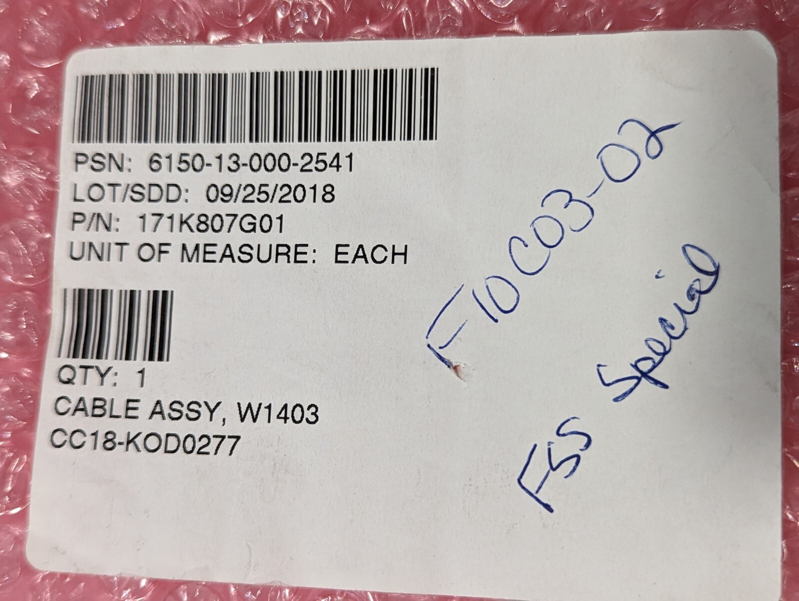 6150-13-000-2541 171K807G01 W1403 Cable Assembly