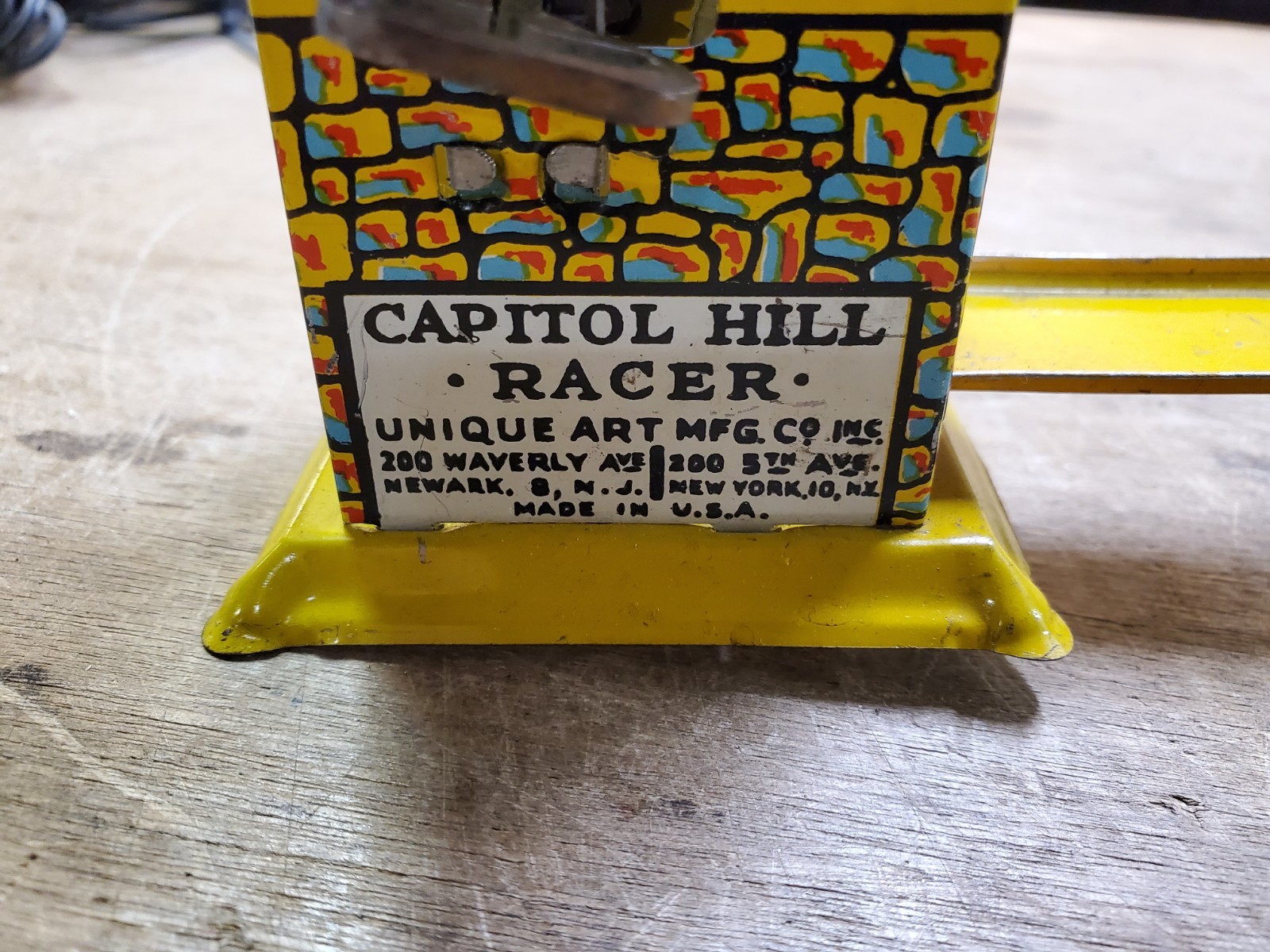 Vintage 1930s Unique Art Capitol Hill Racer Wind-Up Tin Litho Toy for Parts