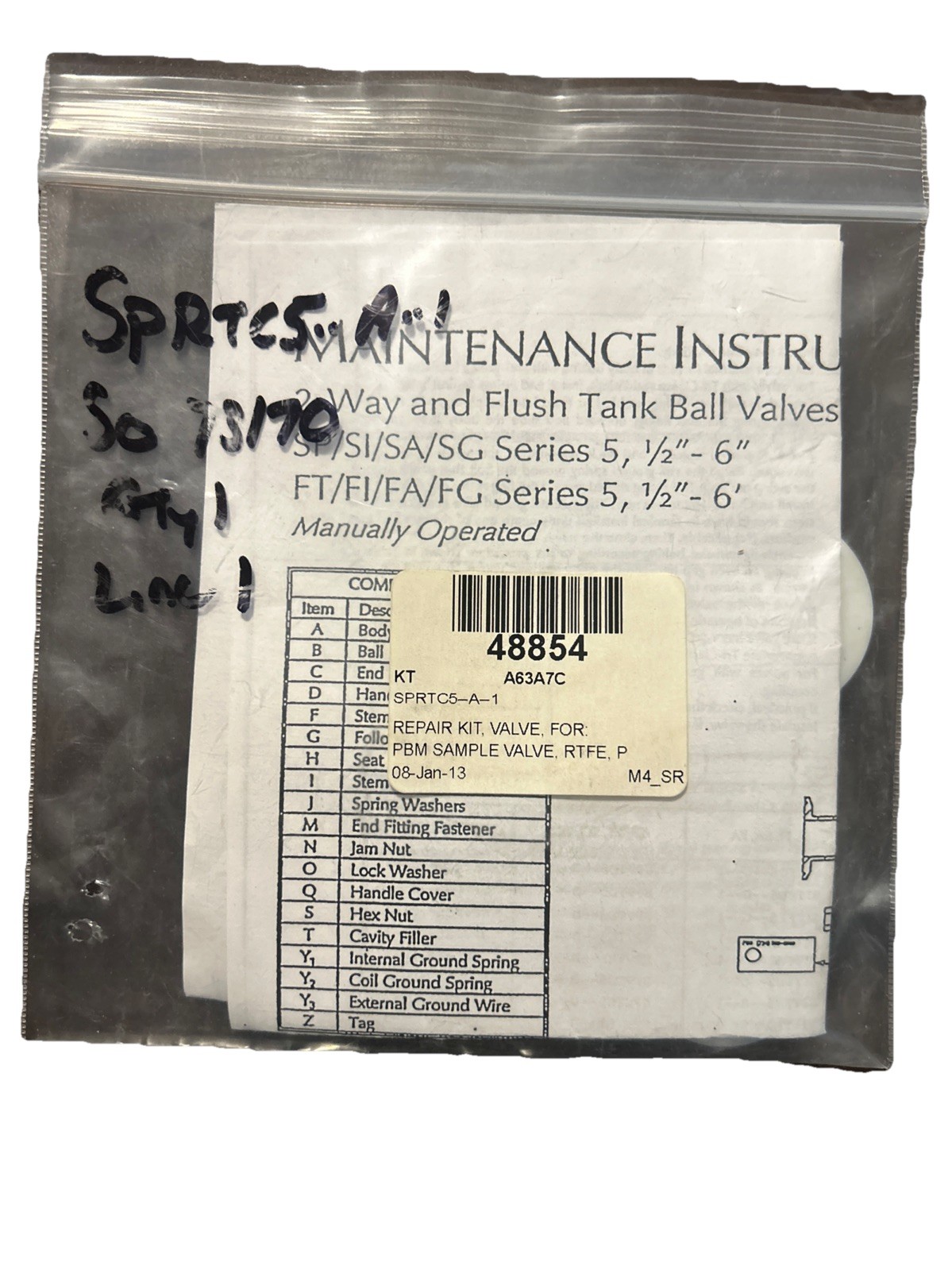 PBM SPRTC-A-1 Valve Repair Kit For PBM SAMPLE VALVE SERIES 5 1/2” – 6”. 6B