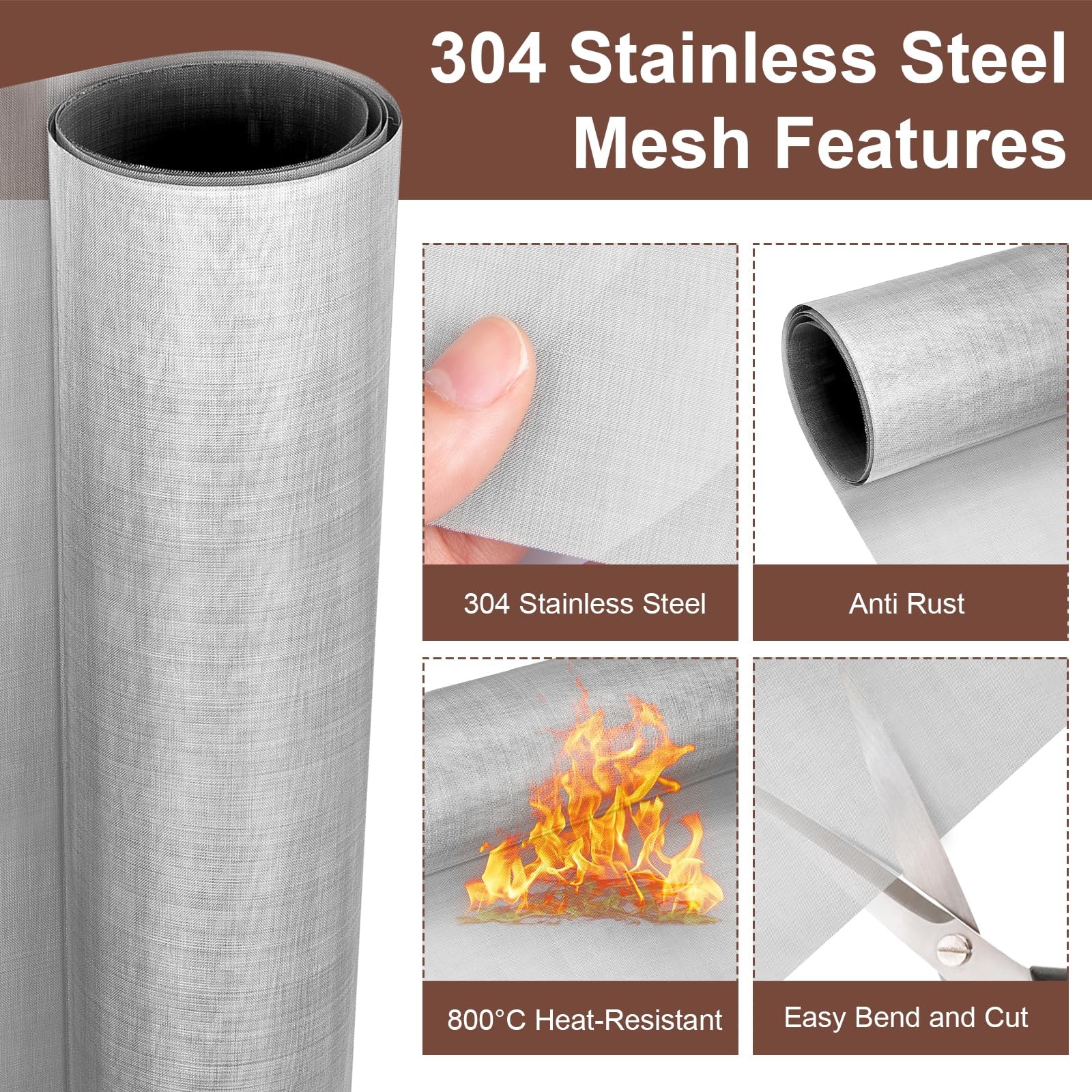 304 Stainless Steel Screen 200 Mesh, 39.3″ X X 11.8″, Silver