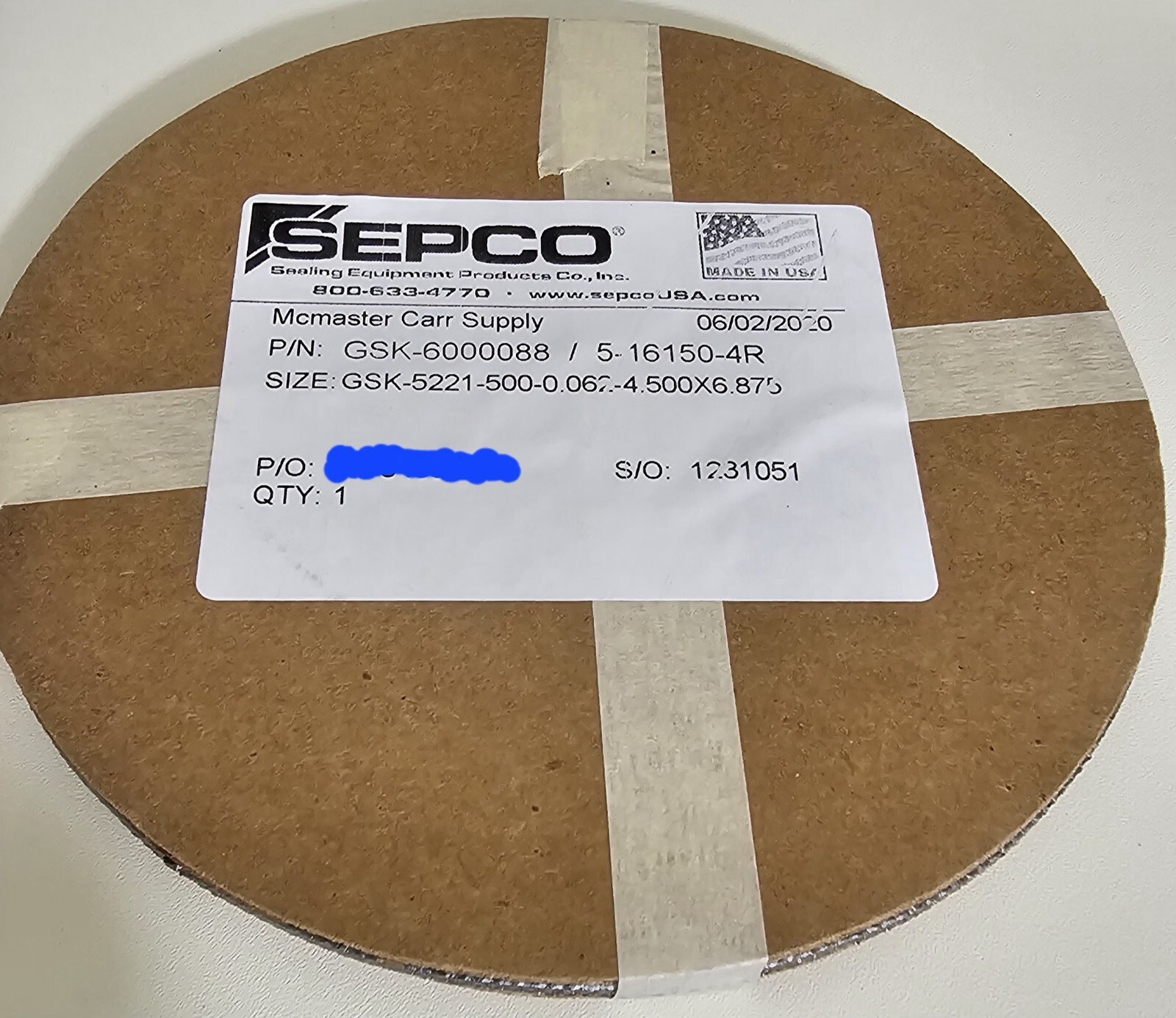 (NEW) MCMASTER CARR / SEPCO GSK-5221-500-0.062-4.500×6.875 Graphite Gasket