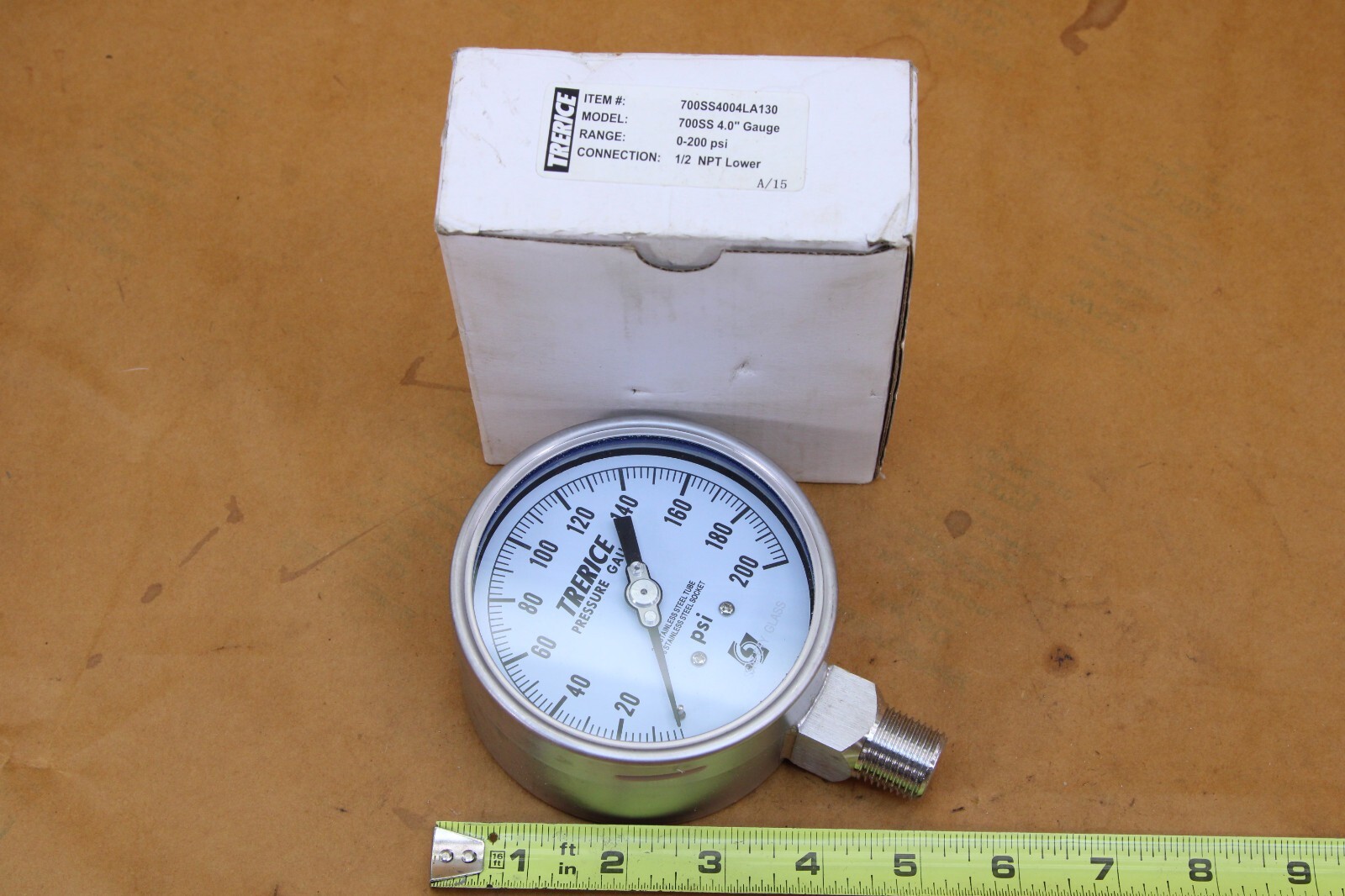 Trerice 700SS4004LA200 Industrial Gauge, 4″ dial, 0 to 200 psi, 1/2″ NPT