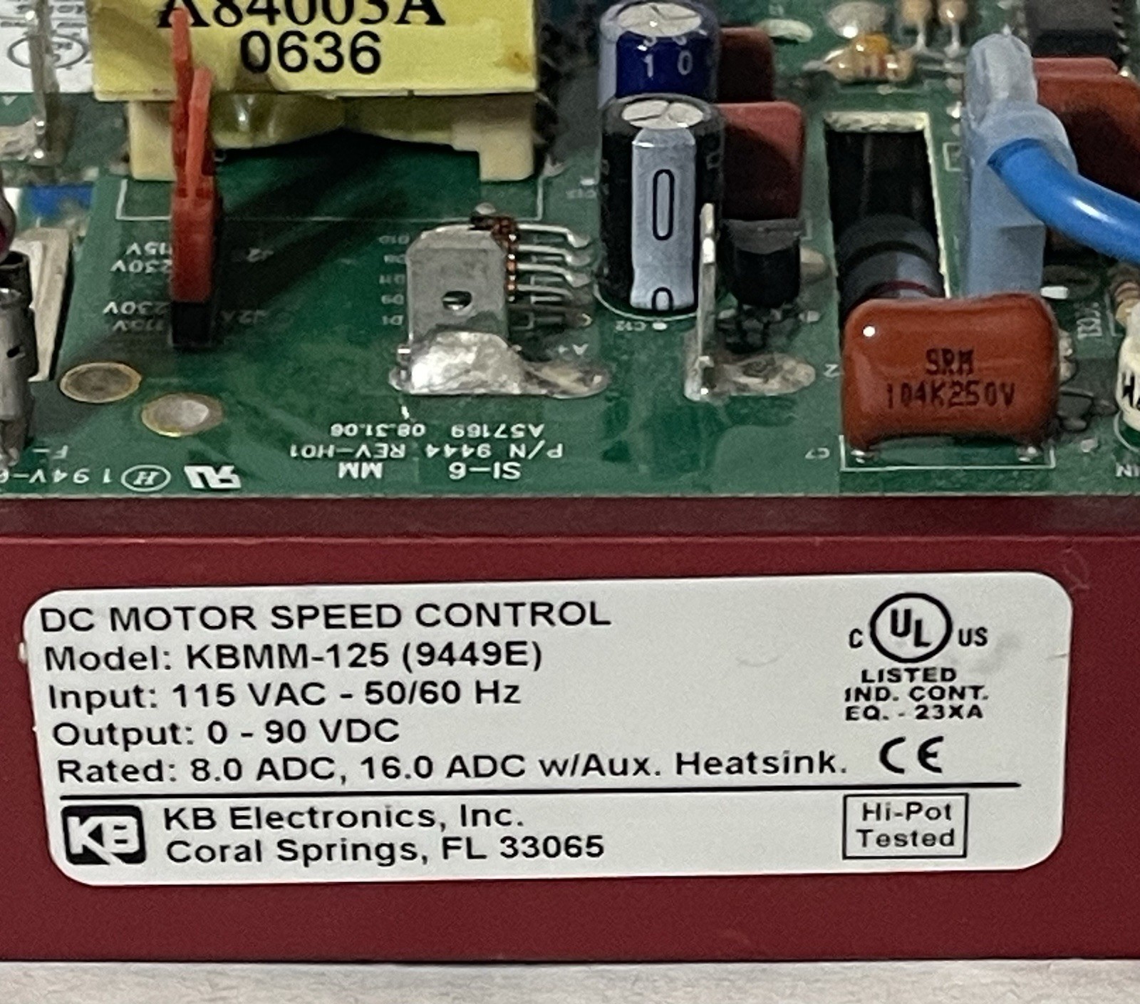 KB ELECTRONICS KBMM-125(9449) DC MOTOR SPEED CONTROL 115VAC 50/60HZ 0-90VDC