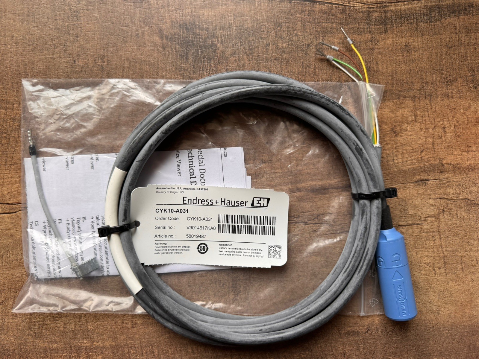Endress Hauser CYK10-A031 3-meter Digital Electrode Measuring Cable E+H Memosens