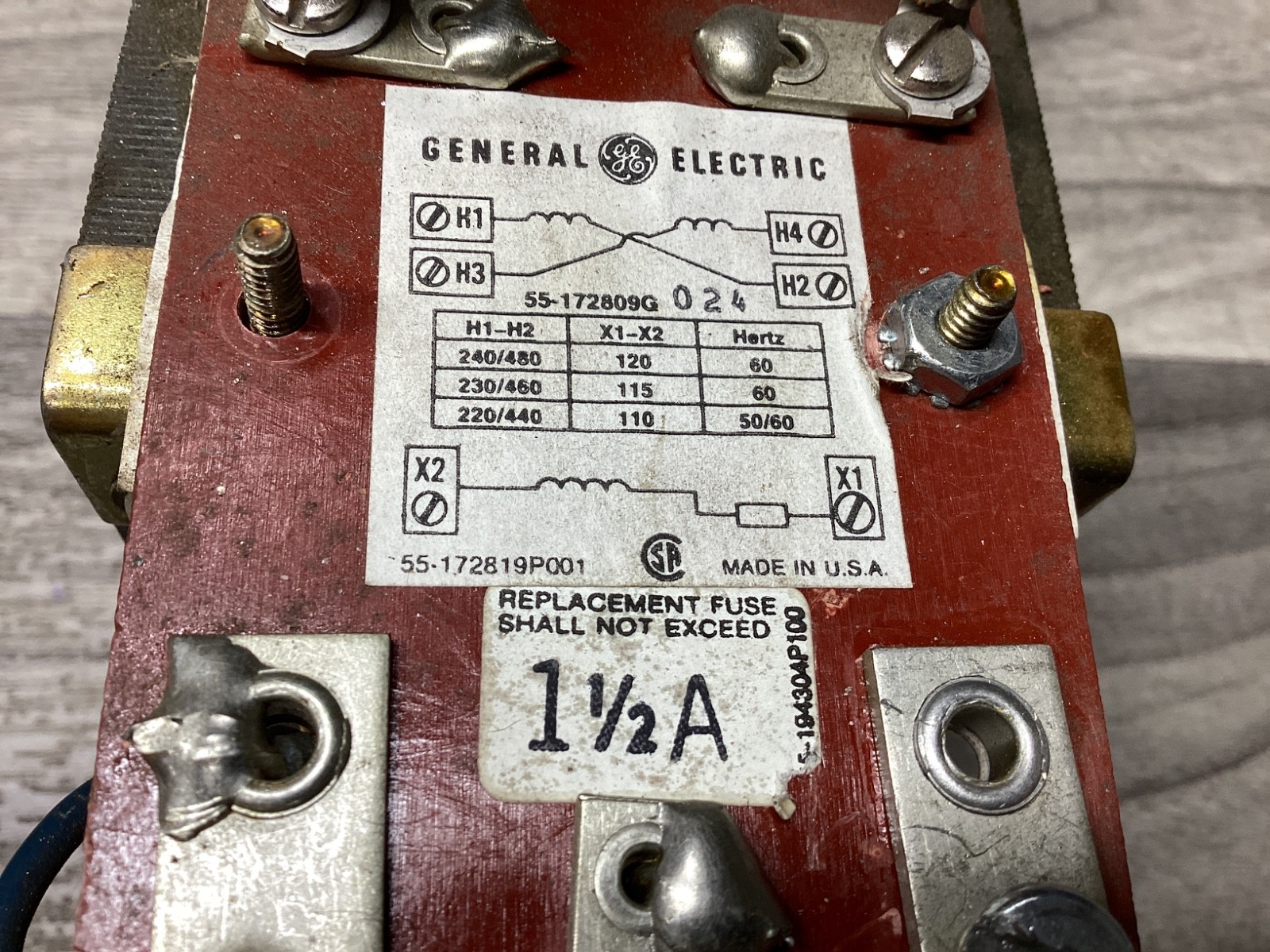 GENERAL ELECTRIC 55-172809G-024 CONTROL POWER TRANSFORMER 50/60HZ #125D132PR5*SI