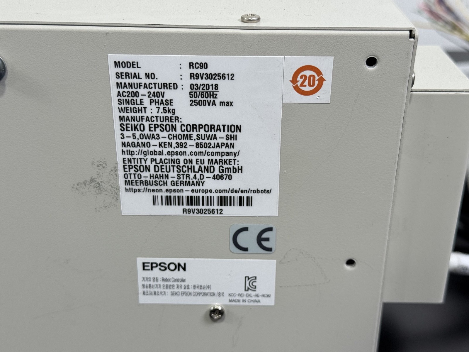 Seiko Epson LS3-401S 4-Axis SCARA Robot w/ RC90 Controller 200–240VAC Test