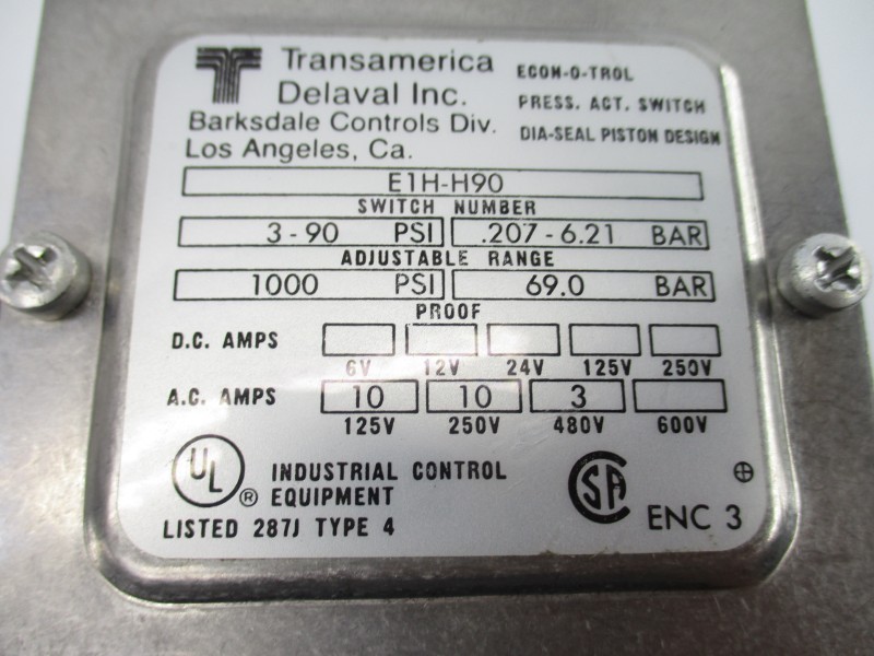 TRANSAMERICA DELAVAL E1H-H90 3-90PSI 480VAC 3A NSNP