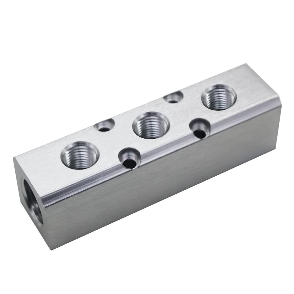 Air Manifold 3 Way 5 Port 1/2″ NPT Supply 1/4″ NPT Outport Aluminum 1Pcs