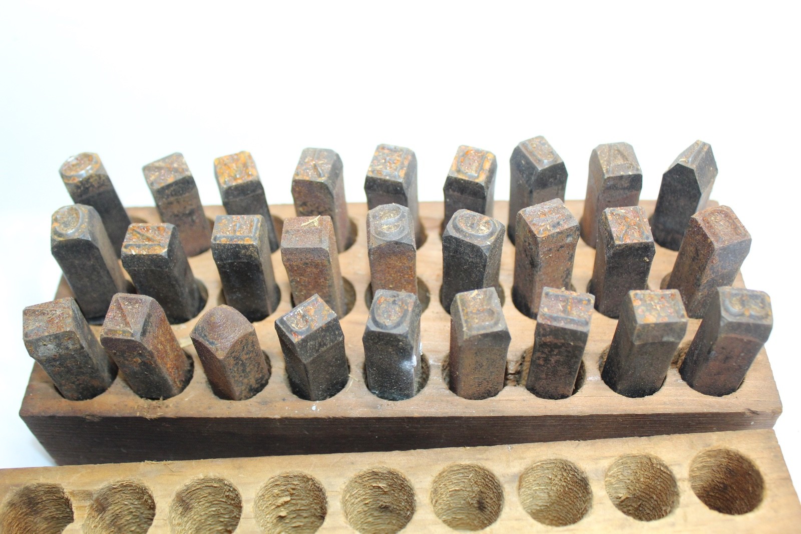 Vintage 27 Piece Steel A-Z Letters Stamp Set in Wooden Box