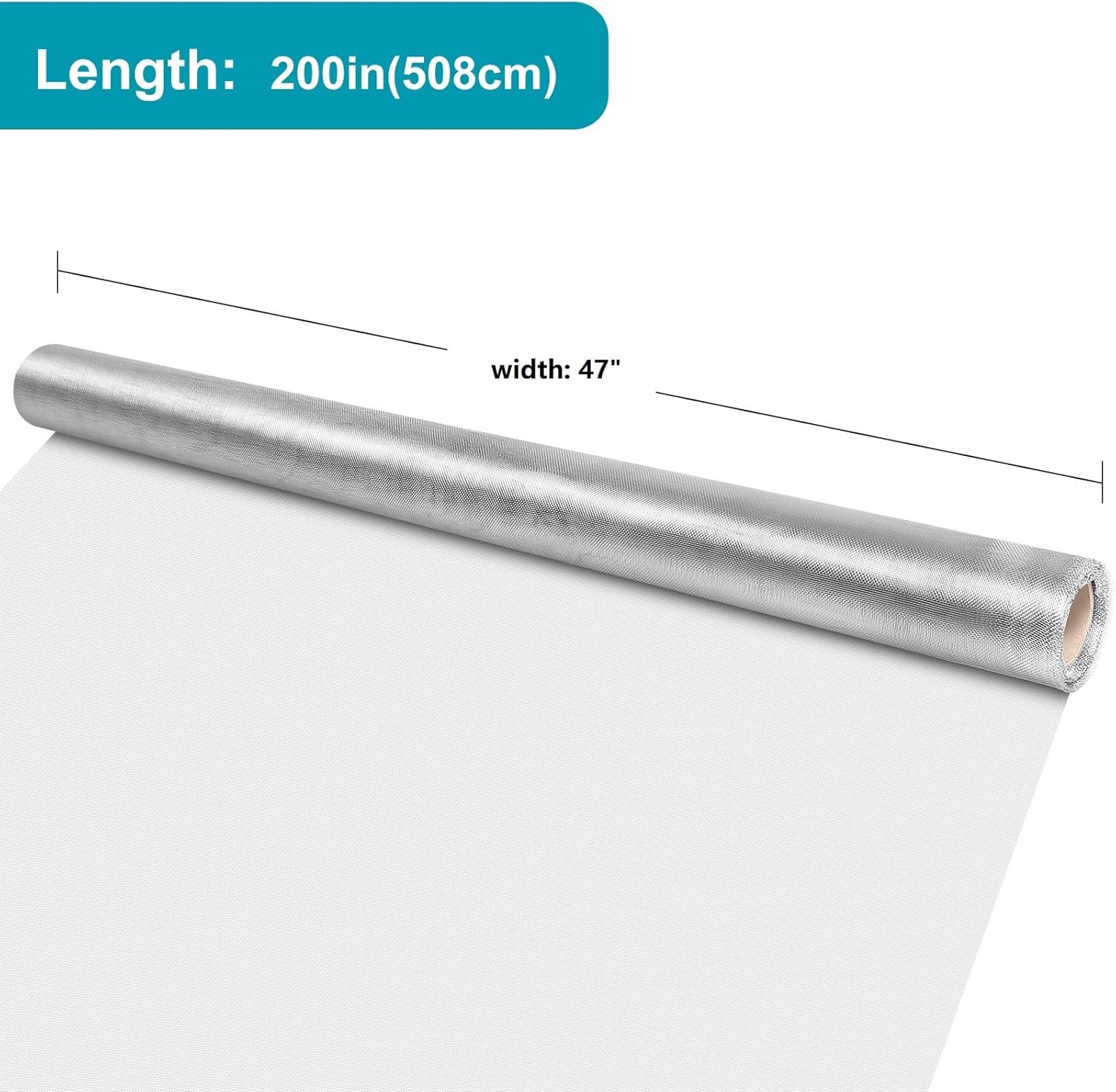 304 Stainless Steel Mesh Window Screen Roll 47″ 47" x 200", Silver