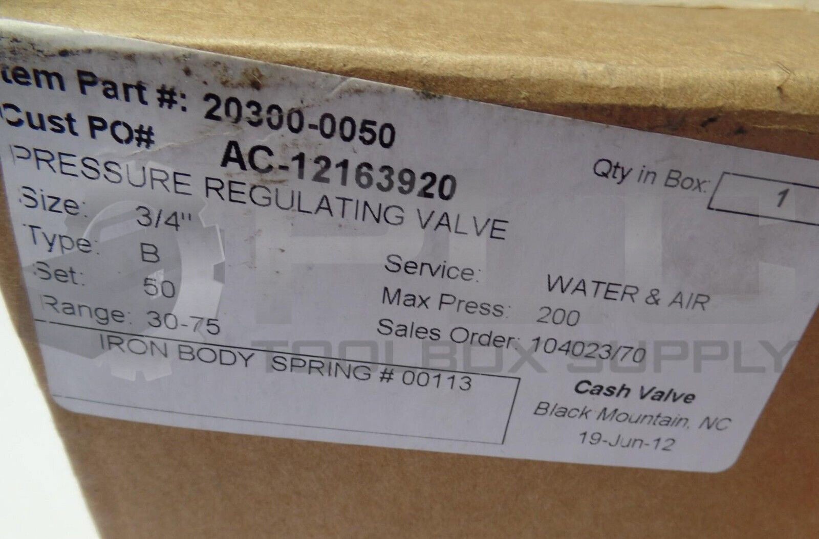 NEW CASH VALVE 20300-0050 PRESSURE REGULATING, 3/4″, WATER & AIR, MAX PRESS 200