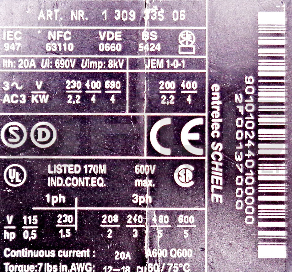 ENTRELEC SCHIELE KLWDC4S-01 CONTACT CONTROL RELAY 1 309 335 06
