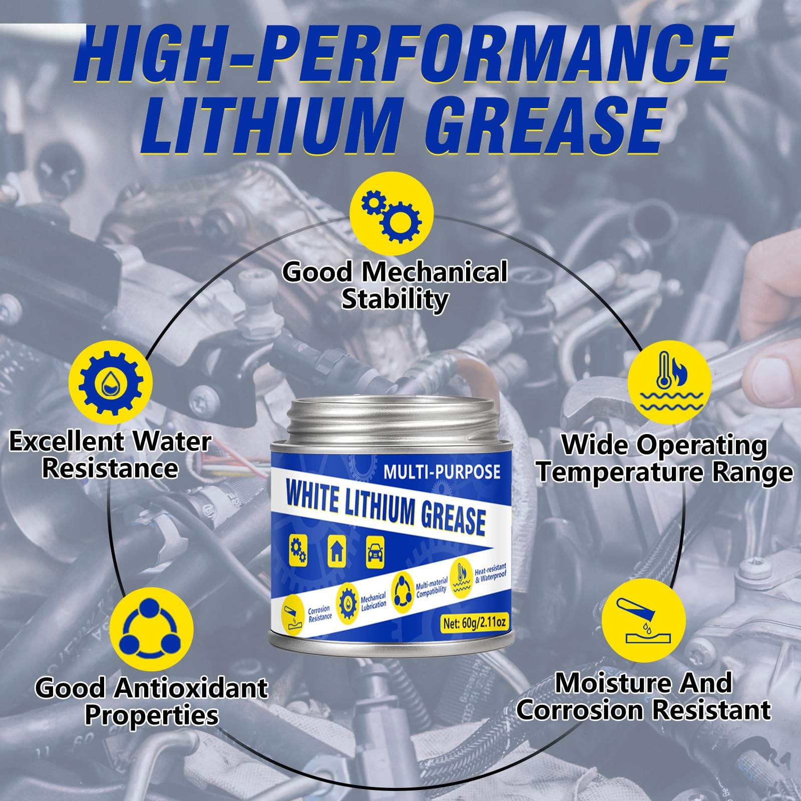 White Lithium Grease 60ml, Multi-Purpose Garage Door Lubricant with 60ml