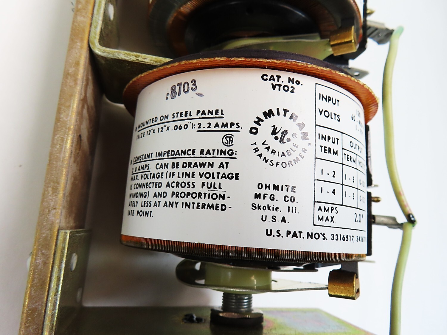 Ohmite VT02-3 Variable Transformer Variac Input: 120VAC Single Phase NEW IN BOX